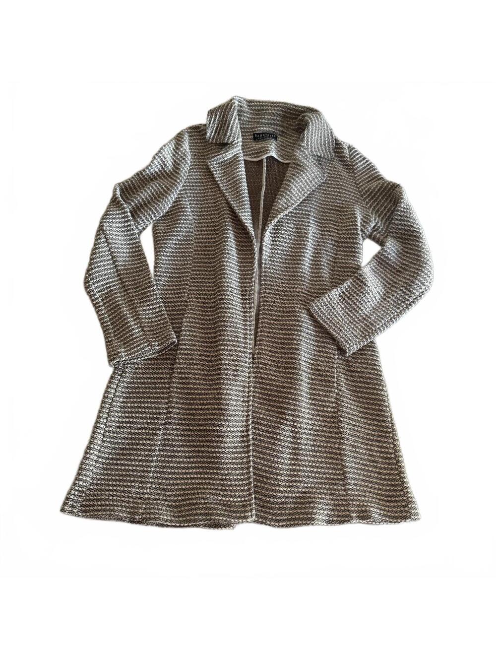 Bagatelle Open Front Duster Cardigan Womens Large Taupe Knit Lapel Coatigan L